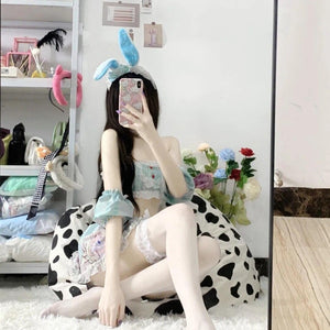 Split Two-dimensional Print Maid Rabbit Uniform Suit