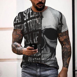 Summer 3D Personality Skull Full-body Printing T-shirt Foreign Trade Men's Trend Short-sleeved