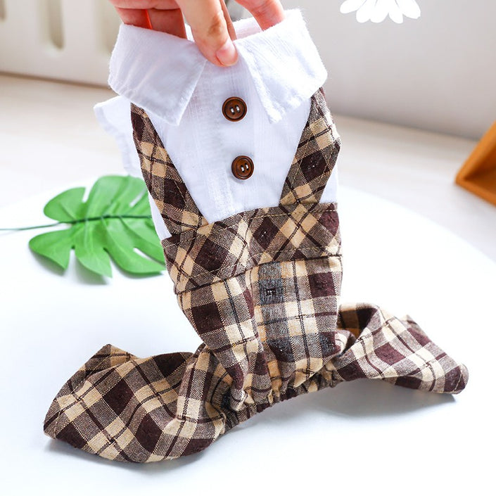 Dog Cat Clothes Coffee Lattice Student Suspenders Skirt