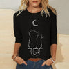 Knitted Long Sleeve Printed Round Neck Women's T-Shirt