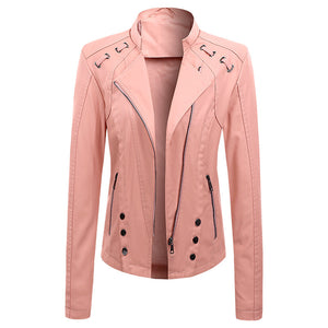 New Leather PU Leather Jacket Women's Short