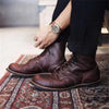 Retro thin belt buckle thick heel men's short boots