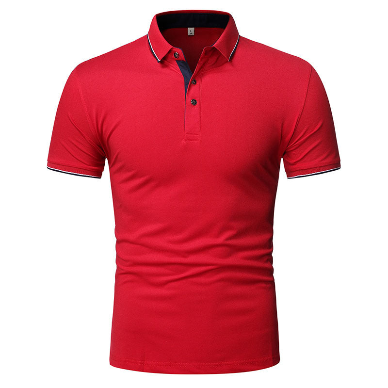 Lapel Men's Top Solid Color Business Short Sleeve