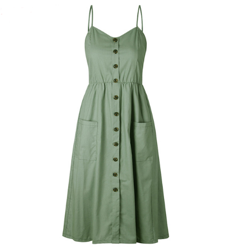 Suspender Button Pocket Halter Dress