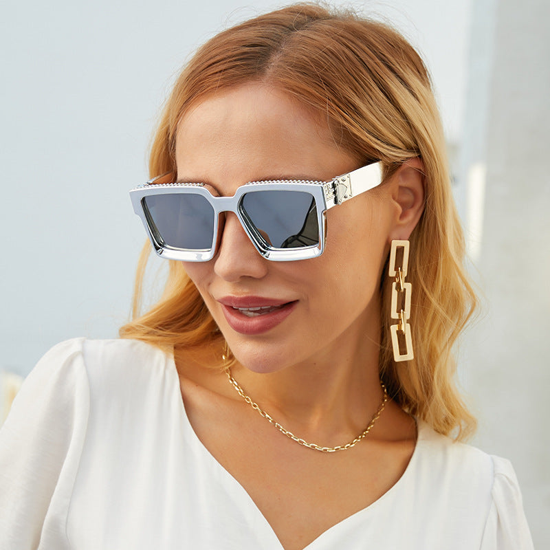 Diamond-studded Big Square Sunglasses Women