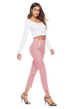 Black and white plaid zipper slim slimming white pants