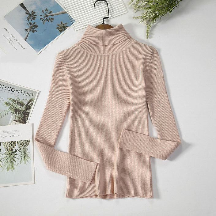 Solid Color Pit Strip Knit Pullover Turtleneck Sweater