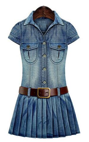 Summer New Retro Short-sleeved Denim Dress