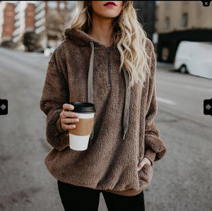 long-sleeved hooded solid color sweater