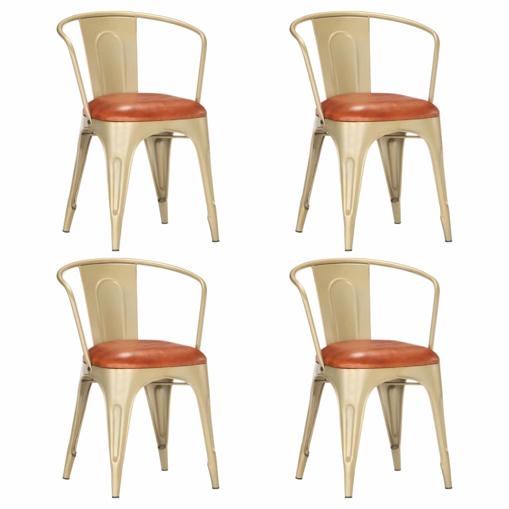 Dining Chairs 4 pcs Brown Real Leather