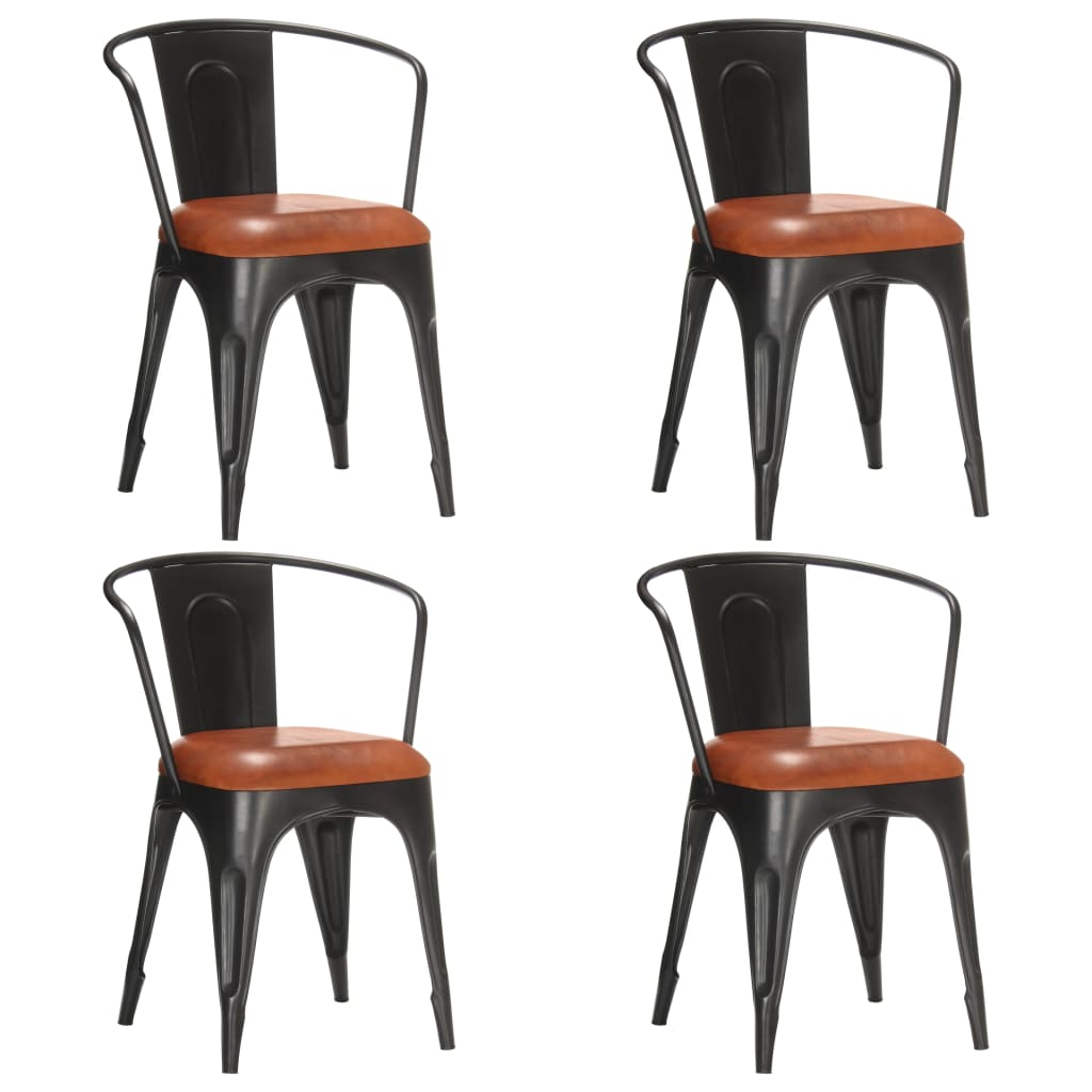 Dining Chairs 4 pcs Brown Real Leather