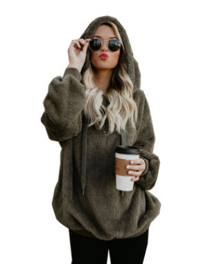 long-sleeved hooded solid color sweater