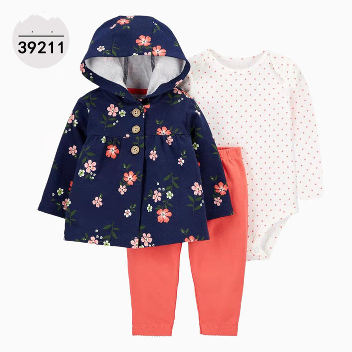 Hooded Long Sleeve Jacket Bodysuit Three Piece Kids' Suit