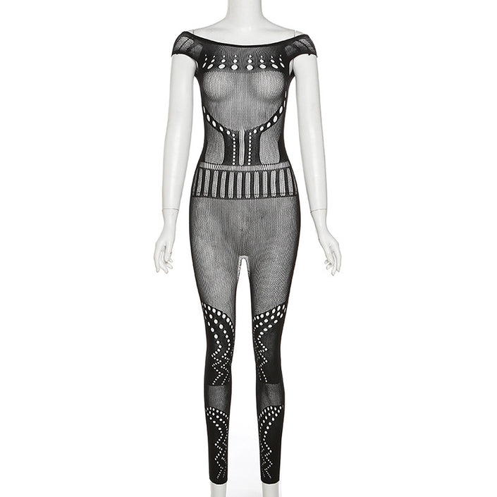 New Jacquard Super Elastic Skinny Hip Raise Jumpsuit