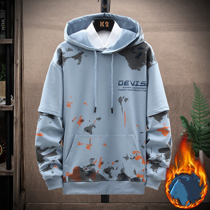 Printed Kangaroo Pocket Casual Sports Hooded Sweater Suit Men