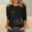 Knitted Long Sleeve Printed Round Neck Women's T-Shirt