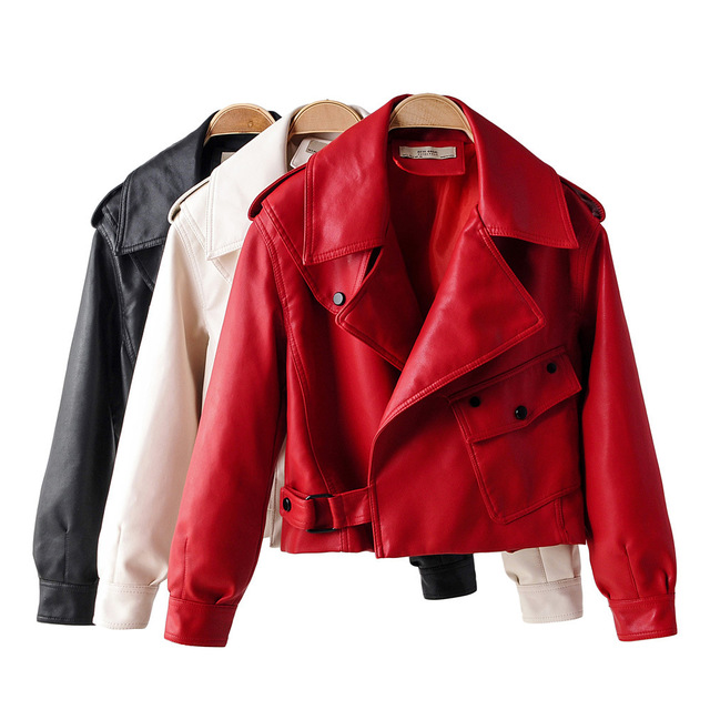 Women's PU Leather Jacket with Short Washed Leather Jacket