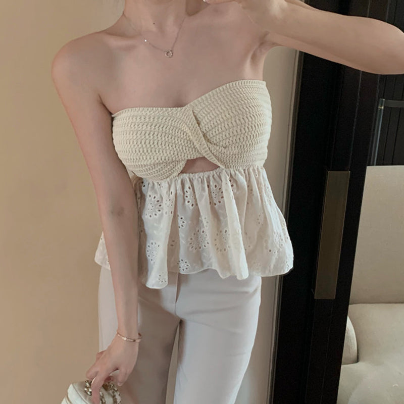 Lace Skirt Hollow-out Tube Top Sweater Vest Design Sense Niche Short Stitching Sleeveless Top