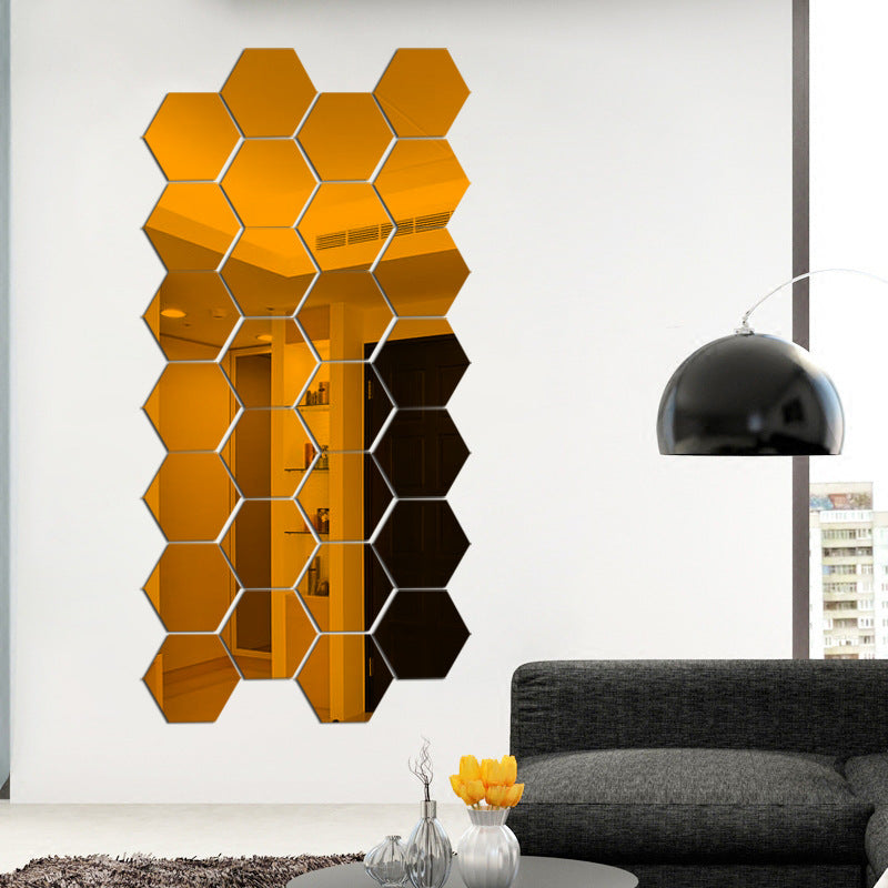 3d stereo hexagon mirror wall sticker