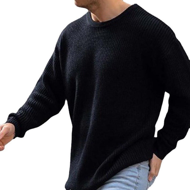 Fashion Sweater Men's Knit Top Solid Color Round Neck