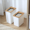 Nordic Rectangle Plastic Wooden Waste Trash Bin With Wooden