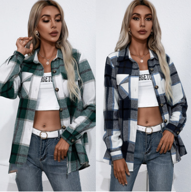 Long-sleeved Thick Cashmere Plaid Top Loose Casual Shirt Jacket