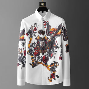 Men's Long-sleeved Shirt With Heavy Craftsmanship And Rhinestone Printing