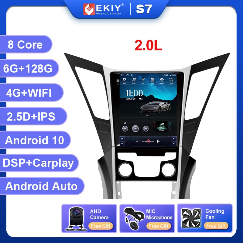 EKIY DSP DSP Android 10 Car Radio For Hyundai Sonata 8 YF 2010-2015 Multimedia Tesla Vertical Screen Navigation BT GPS 2 DIN DVD