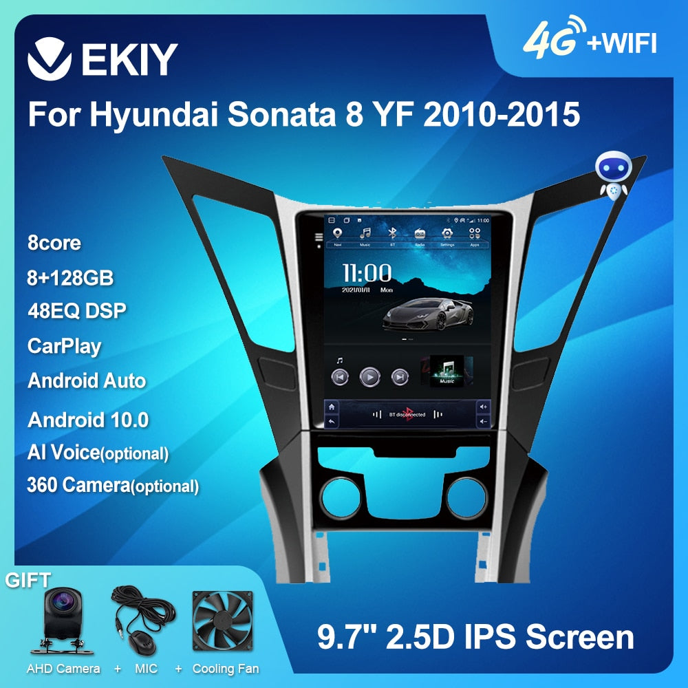 EKIY DSP DSP Android 10 Car Radio For Hyundai Sonata 8 YF 2010-2015 Multimedia Tesla Vertical Screen Navigation BT GPS 2 DIN DVD