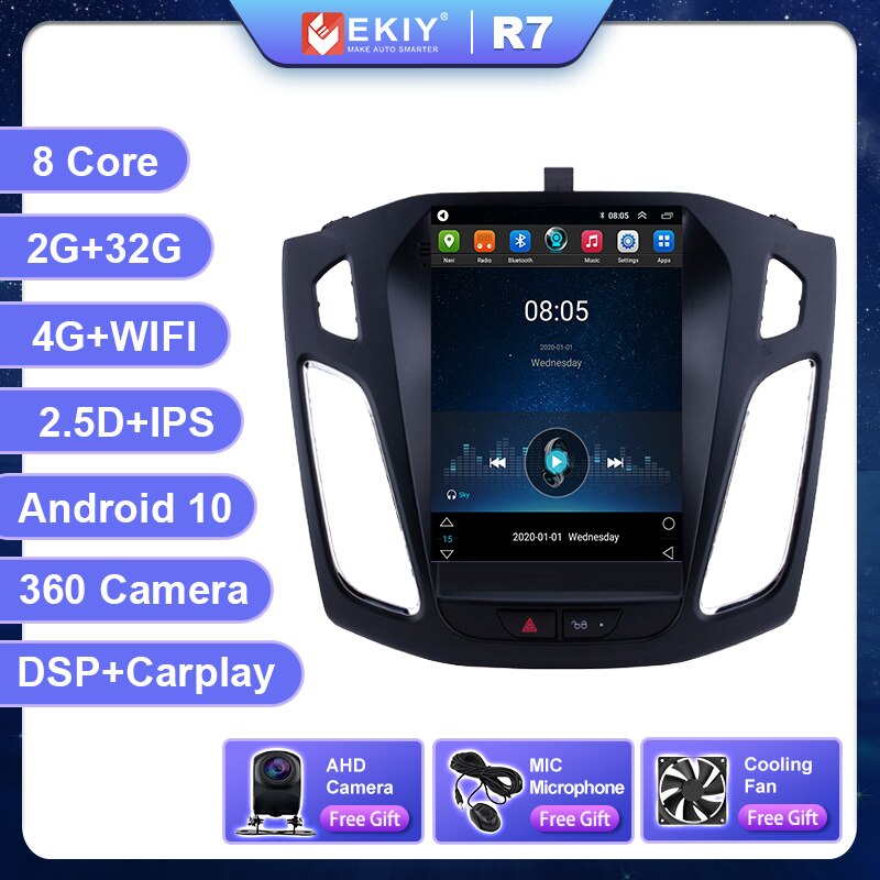 EKIY Android 10.0 Car GPS For Ford Focus 3 Mk 3 2011 - 2019 Navigation Radio Stereo Multimedia Vertical Tesla Screen BT NO 2 DIN