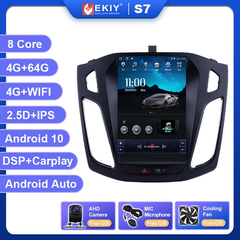 EKIY Android 10.0 Car GPS For Ford Focus 3 Mk 3 2011 - 2019 Navigation Radio Stereo Multimedia Vertical Tesla Screen BT NO 2 DIN