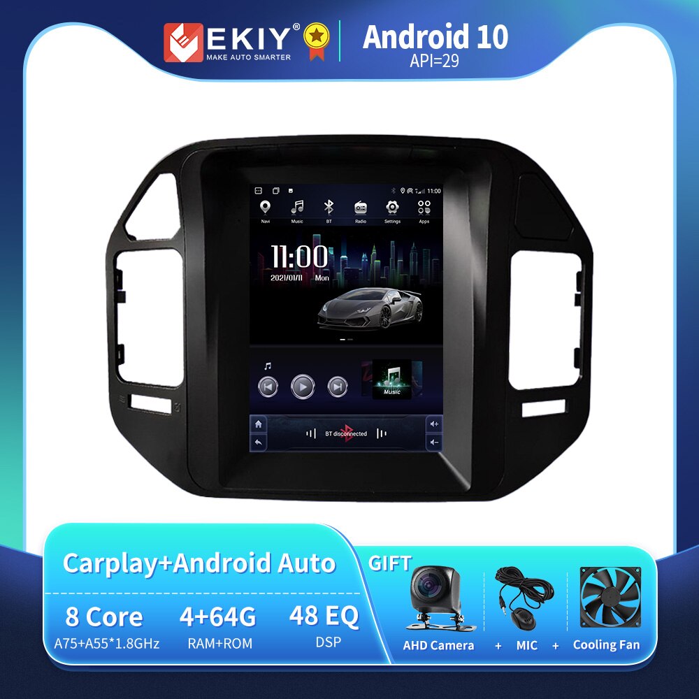 EKIY T6 Car Radio For Mitsubishi Pajero V60 V68 V73 1999-2006 Tesla Vertical Screen Navigator GPS Android Stereo Receiver 2 Din