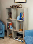 Slide Logic Dual-Use Asymmetrical Bookcase/Console- Sonoma Oak