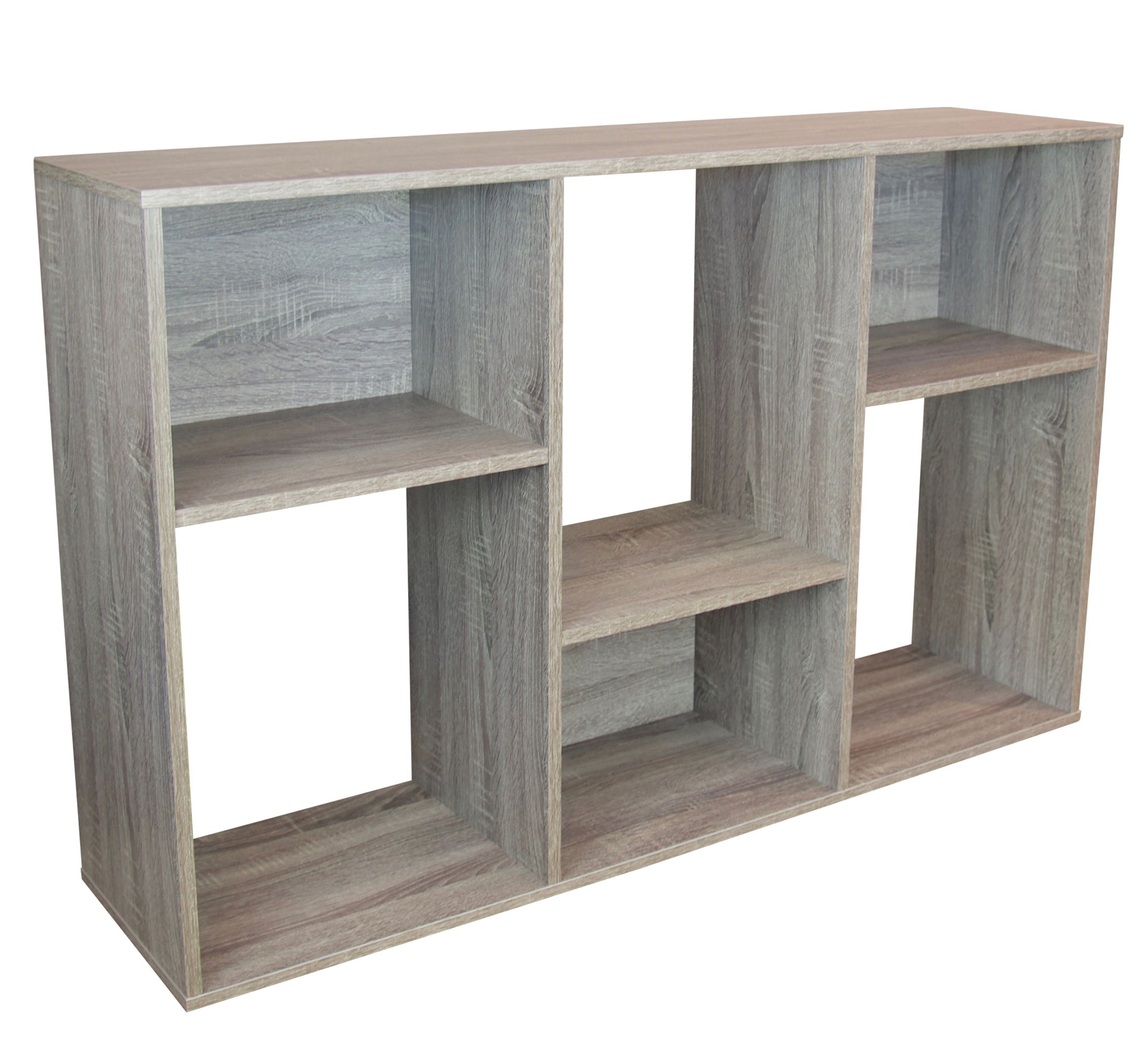 Slide Logic Dual-Use Asymmetrical Bookcase/Console- Sonoma Oak