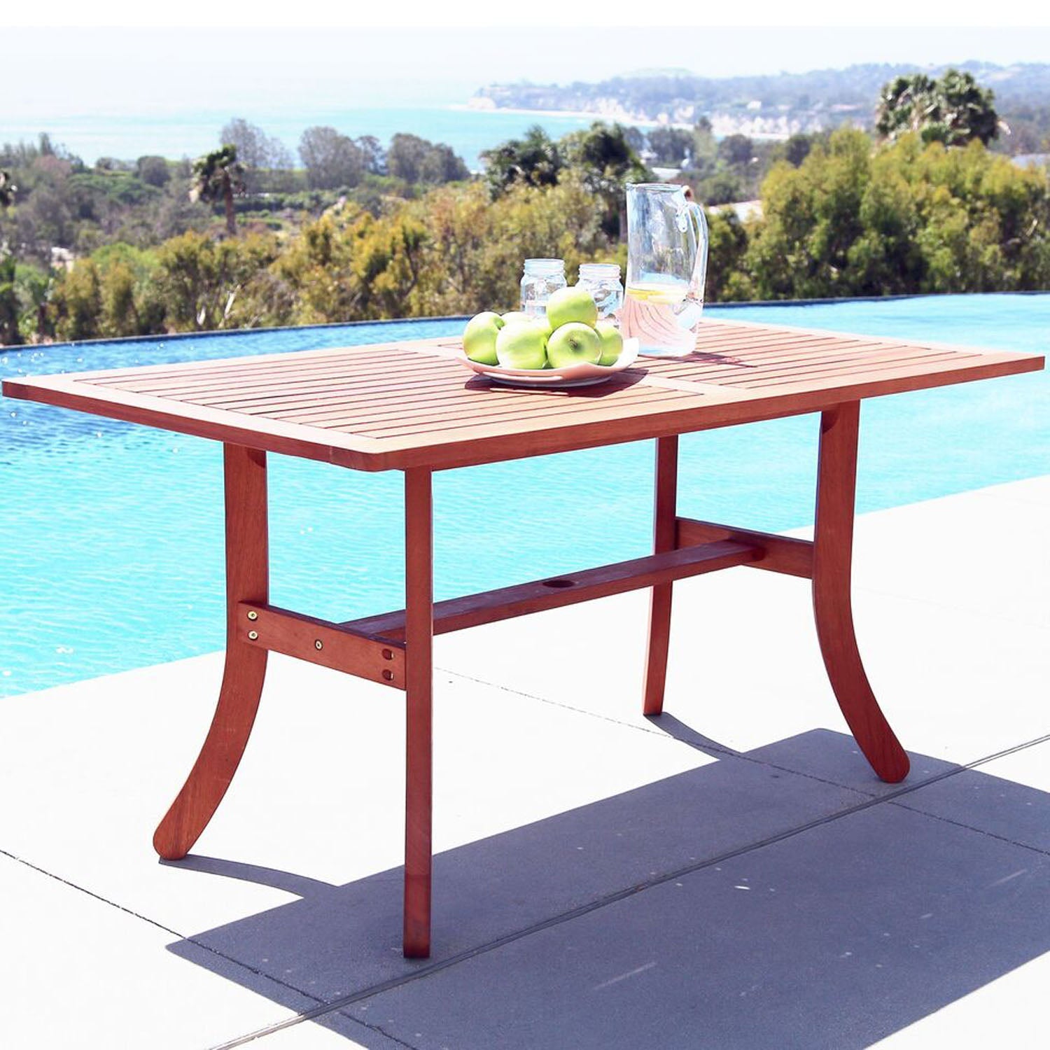 Malibu Outdoor Wood Rectangular Dining Table with Curvy Legs