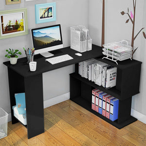 L Shape Computer Desk Corner Laptop Workstation Student Writing Table Bookshelf