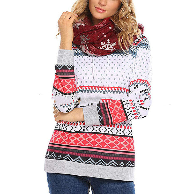 Fashion Christmas Print Double Hooded Women's Guard