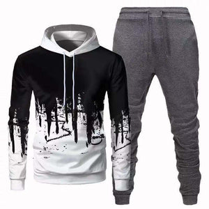 Sports hooded 3D sweatshirt trousers suit