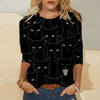 Knitted Long Sleeve Printed Round Neck Women's T-Shirt