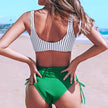 Crossed Stripes Waist Split Bikini Swimsuit