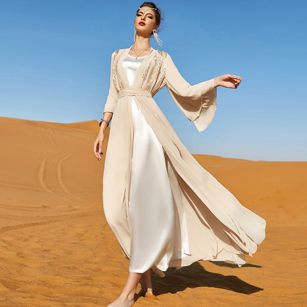 Beige Double Chiffon Dress Long