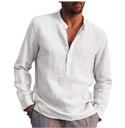 Men Vintage White Shirt Button Linen Shirts