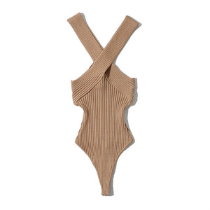 Cross Stretch Halterneck Knit Bottoming Bodysuit