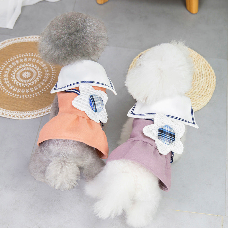 Solid Color Big Flower Lapel Dog Skirt