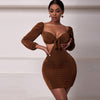 Long Sleeve V-neck Dress European And American Hollow Pleated Hip Skirt