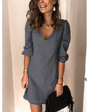 V-neck Short-sleeved Casual Loose Cotton And Linen Dress