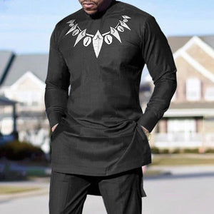 African Ethnic Style Spot Slim-fit Sports Collarless Black Ordinary Shirt