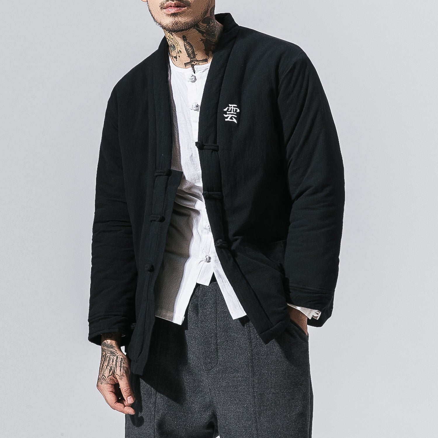 Men Cotton Jacket Retro Cardigan Pants