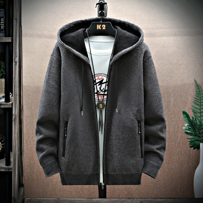 Men's Fashion With Velvet Padded Hooded Cardigan