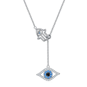 Sterling Silver Evil Eye Necklace Hamsa Hand of Fatima Jewelry for Women Good Luck Vintage Evil Eye Pendant Birthday Gifts for Women Friend